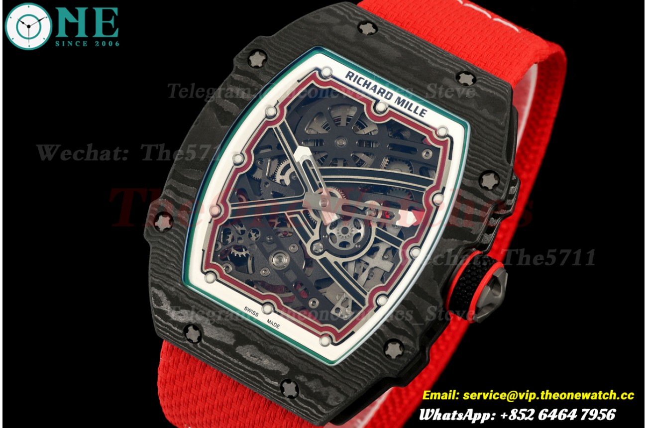 RM67-02 Black NTPT Skeleton Dial on Red Elastic Strap AVF V2 CRMA7