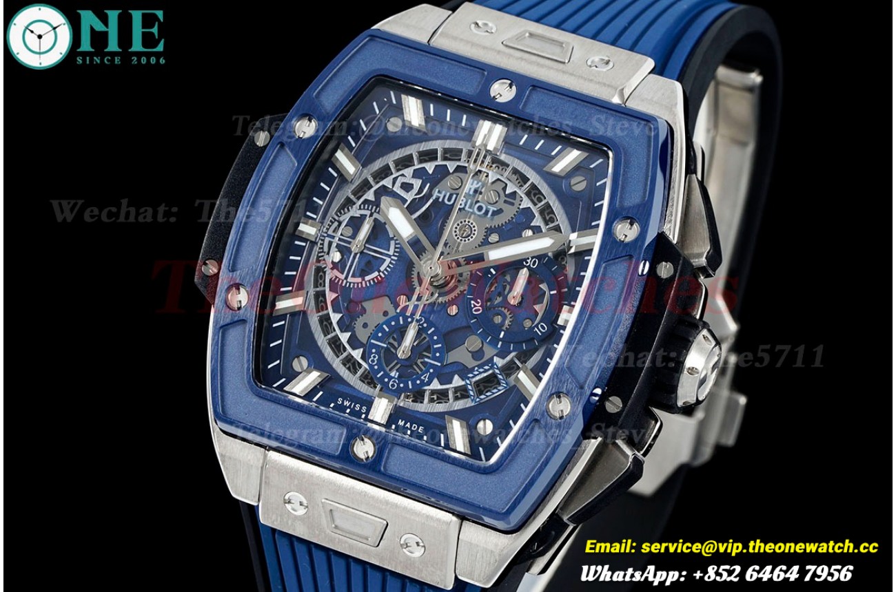 Spirit of Big Bang Chrono 42mm TI/RU Blue Skeleton Dial BBF A7750 Mod