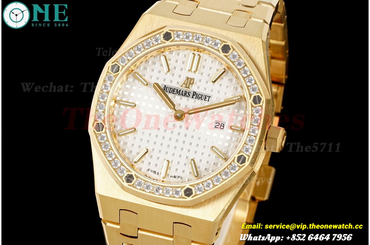 Royal Oak Ladies 67651 33mm Dia YG/YG White ZF Swiss Qtz