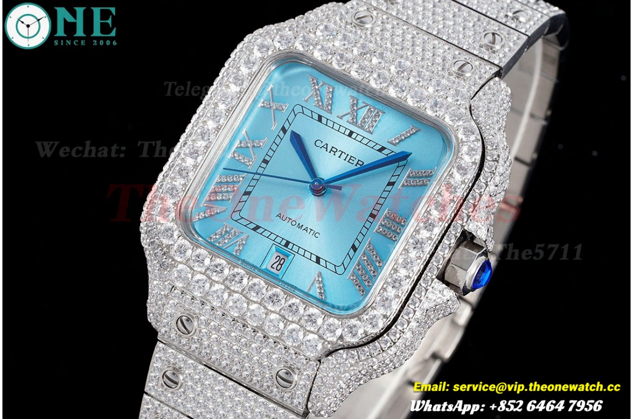 Santos 100 Mens XL 40mm SS/SS Ice Blue Dial AMG MY9015
