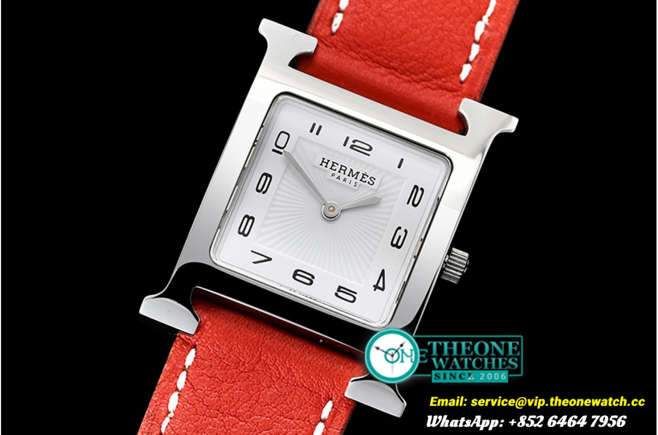 Hermes - Hermes H-OUR Ladies SS/LE Red White Num MKF Swiss Qtz