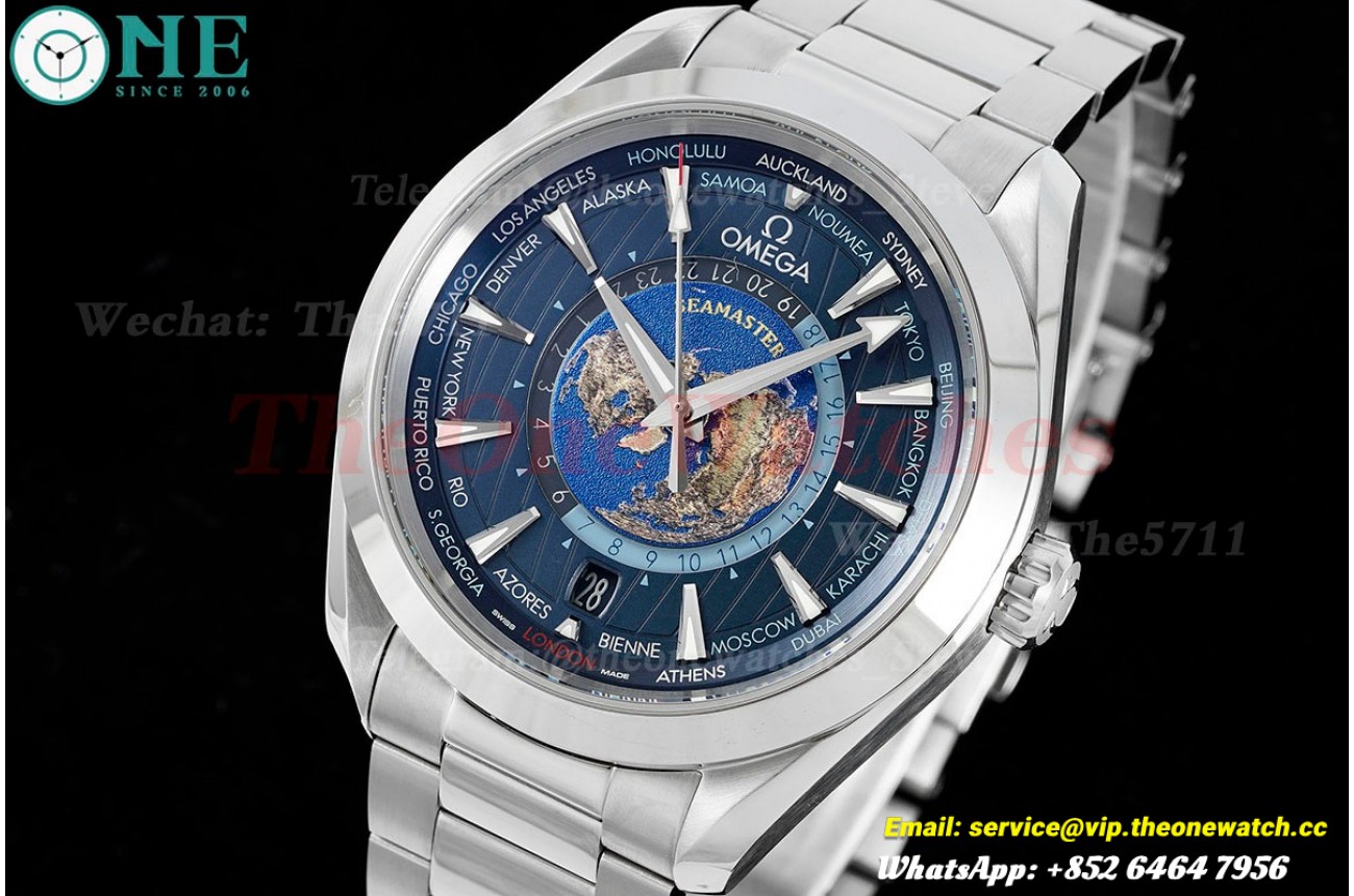 Aqua Terra 150M 43mm Worldtimer SS/SS Blue Dial VSF A8938