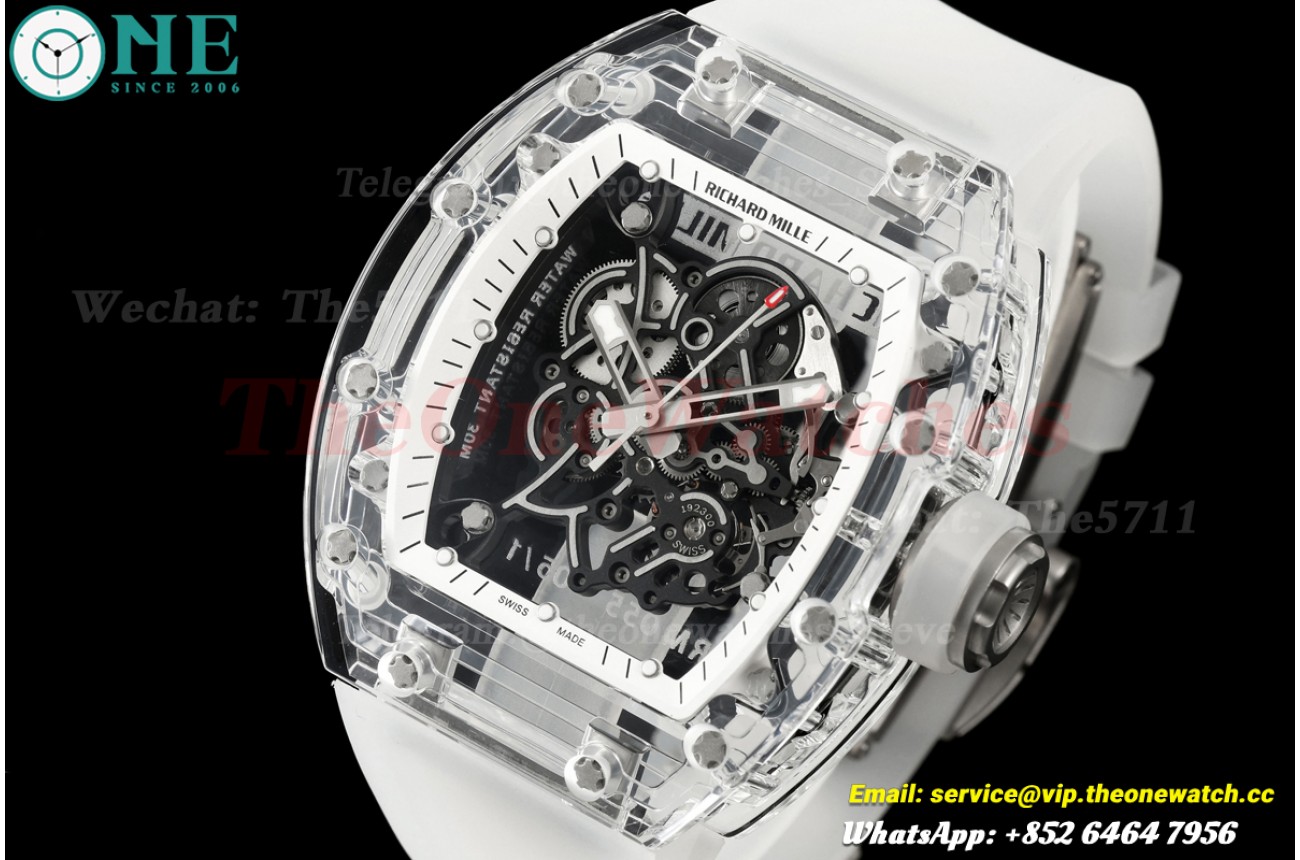 RM055 White Skeleton Dial on Transparent Strap A9F RMUL2 Free Sprung