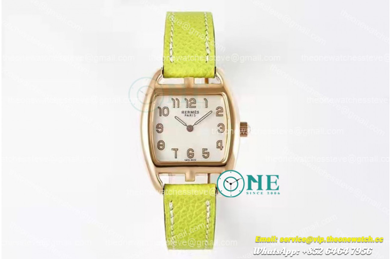 Hermes  - Cape Cod tonneau RG/LE White/Num Green Swiss Quartz