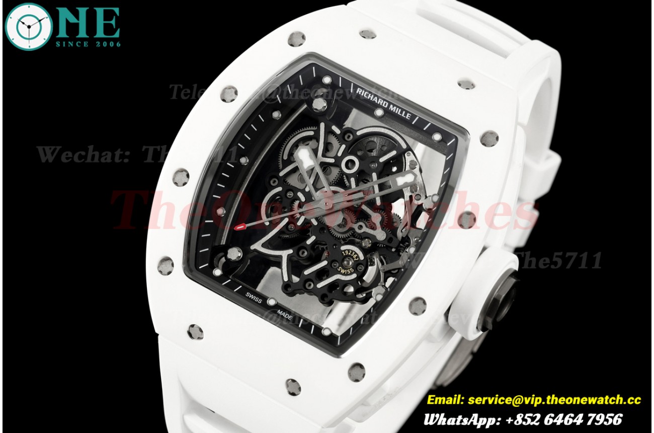 RM055 43mm White Carmen/RU Skeleton Dial on White Rubber Strap Mille Studio RMAL2