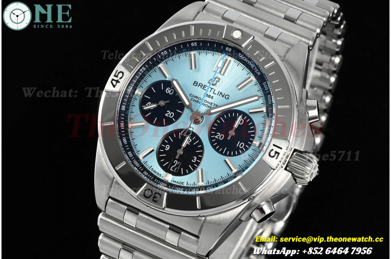 Super Chronomat B01 42MM Grey Bezel SS/SS Ice Blue/Stk Dial BLF A7750