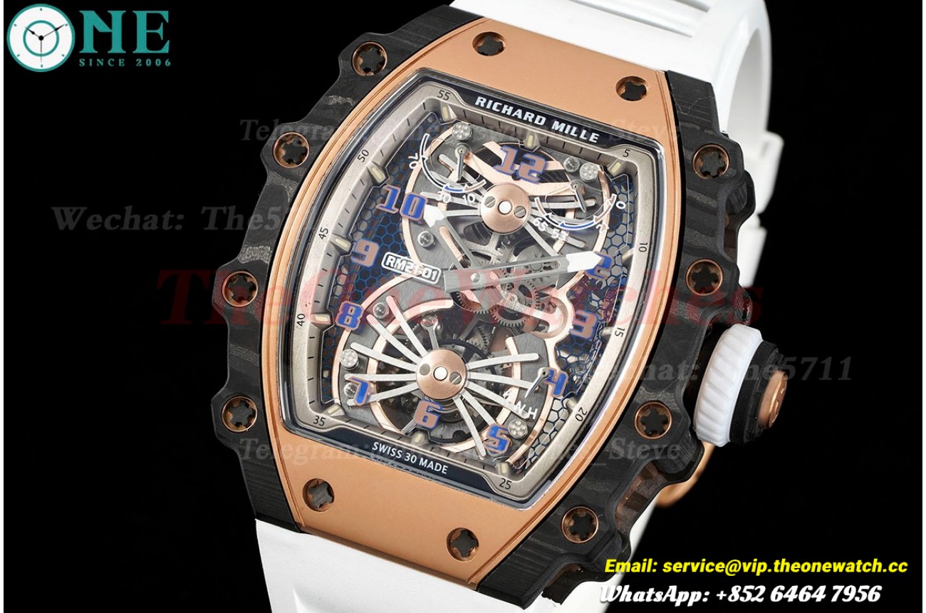 RM21-01 Tourbillon Transparent Skeleton Dial with White Rubber strap RMF