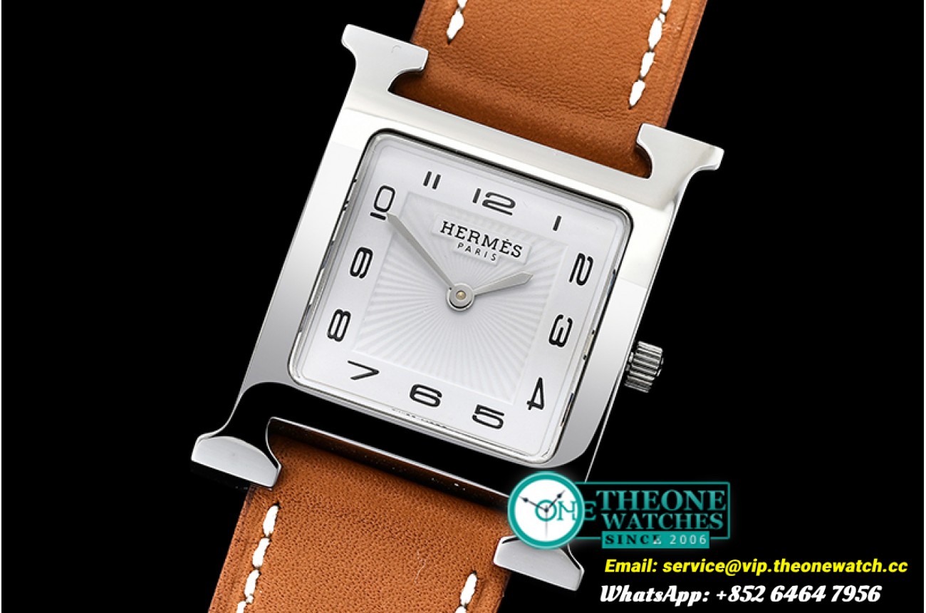Hermes - Hermes H-OUR Ladies SS/LE Tan White Num MKF Swiss Qtz