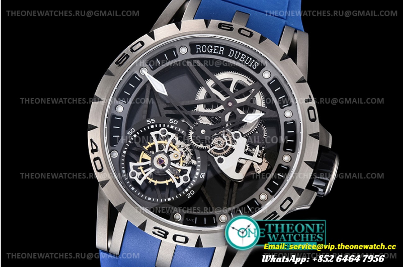 Roger Dubuis - Excalibur Skele Flying Tourb RDDBEX0392 SS/RU Blue BBSF