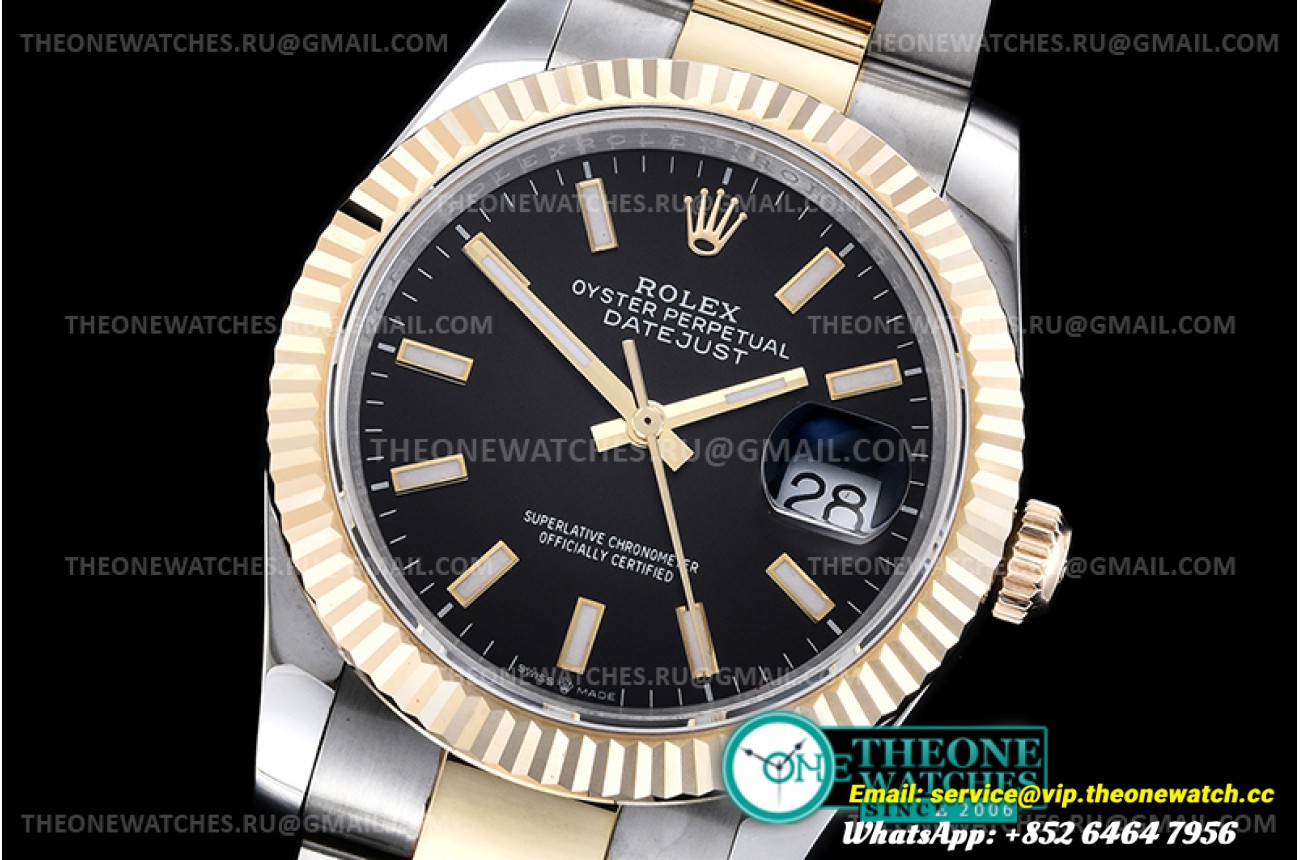 Rolex - DJ 36mm Oyst Flt 904L Wrp YG/SS Black Stick GMF A2824