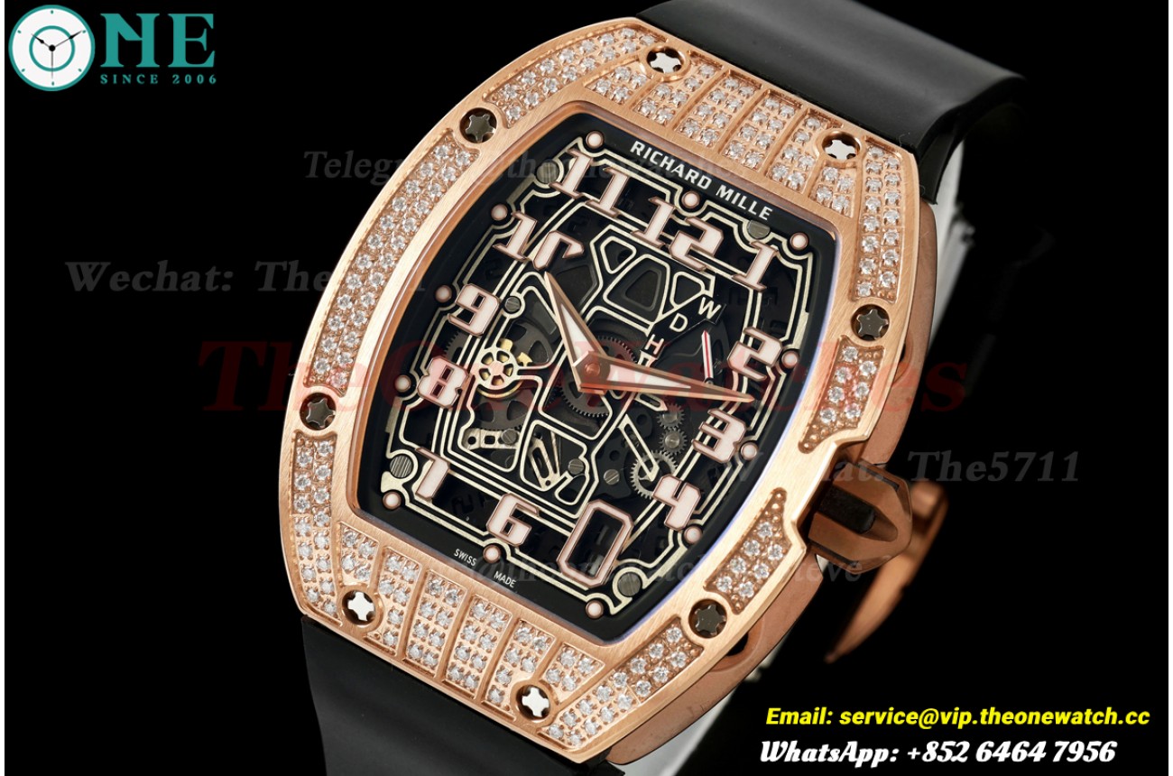 RM67-01 39mm Dia RG/RU Skeleton Dial on Black Rubber strap AVF CRMA6