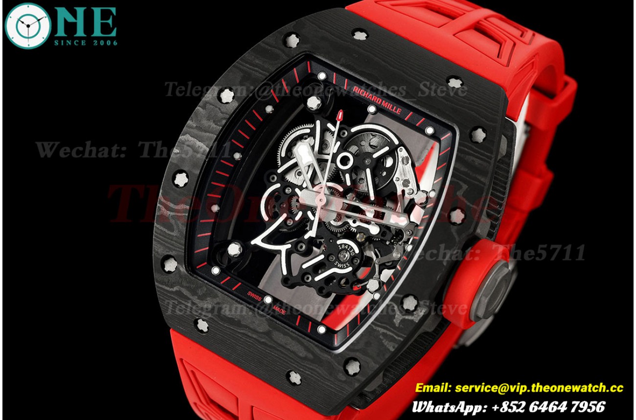 RM055 43mm Black NTPT/RU Skeleton Dial on Red Rubber Strap Mille Studio V2 RMUL2 (Free Sprung)