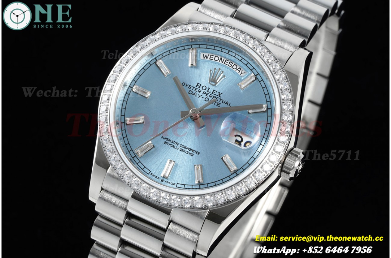 DayDate 128239 36mm Dia SS/SS Ice Blue/Dia KF A2836(Gain Weight)