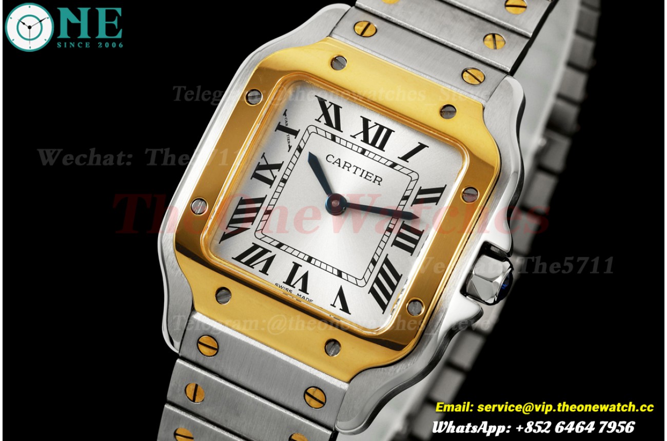 Santos De Cartier 27mm SS/YG Silver Dial 8848F Quartz