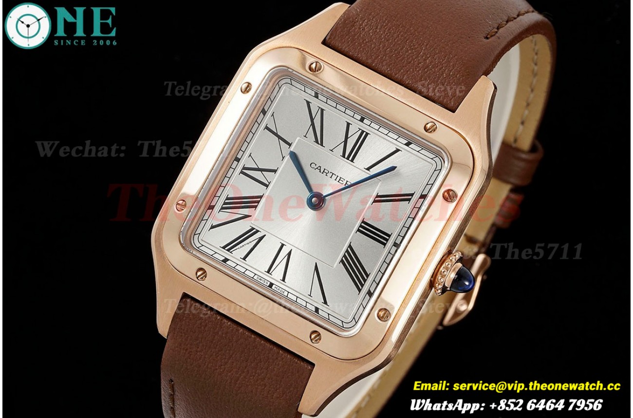 Santos Dumont Brown RG/LE Silver Dial AF Quartz