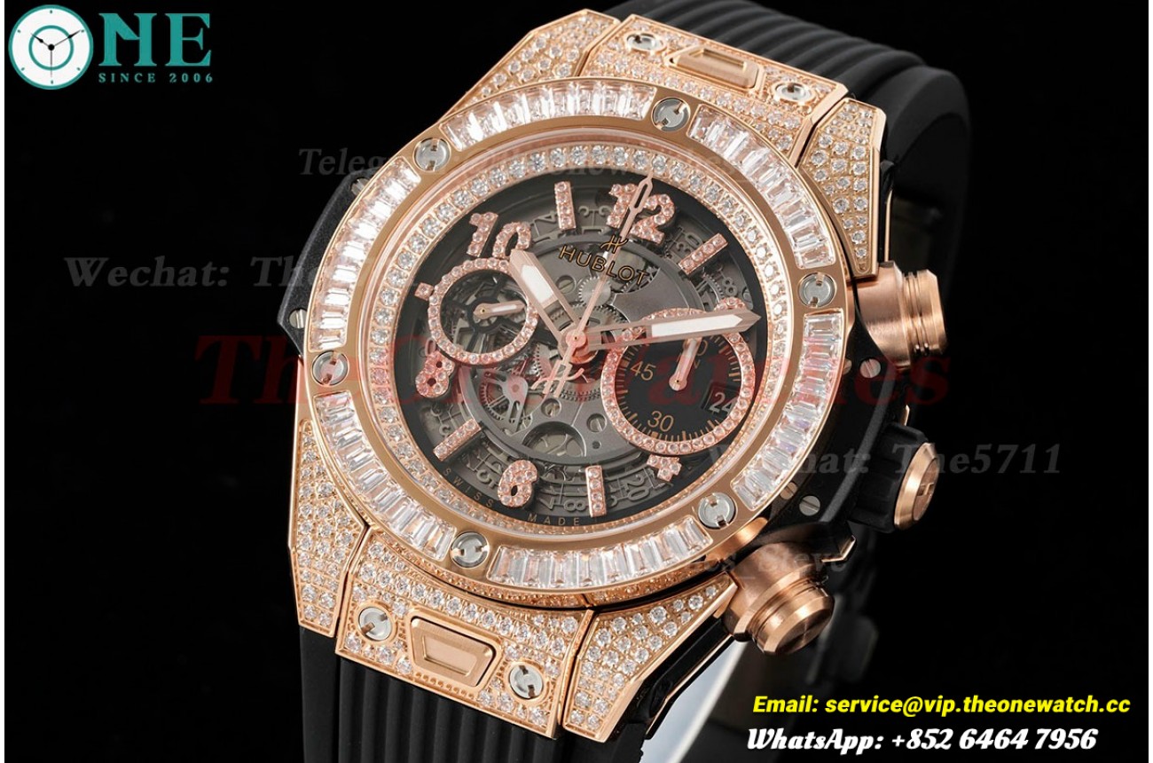Big Bang Unico 44mm Gems Bezel Titanium/RG/Diams Rubber BBF A1280