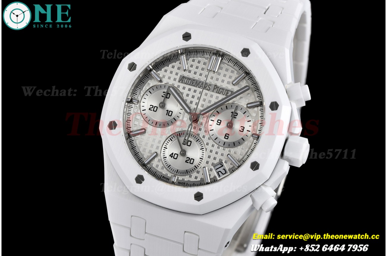 Royal Oak Chrono 26240 41mm White Ceramic/Cer Silver Dial APS SH4401 (SW Dial)