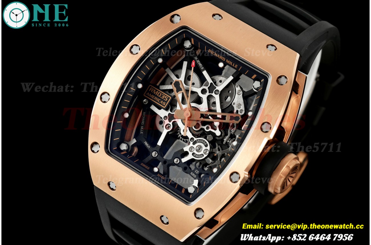RM035 Americas RG/RU Skeleton Dial on Black Strap Mille RMUL1 (Free Sprung)