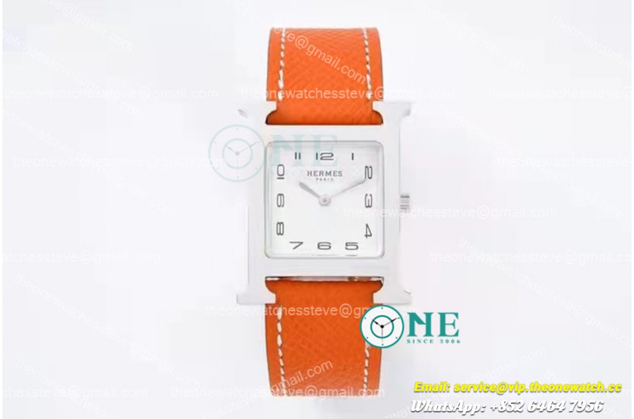 Hermes - Heure H SS/LE White/Num Orange Swiss Quartz