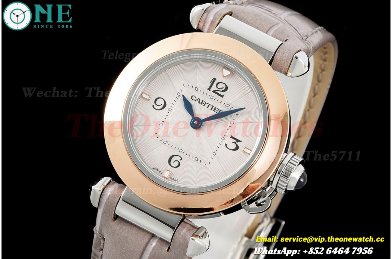 Pasha De Cartier Ladies 30mm Grey RG SS/LE White Dial AF Quartz