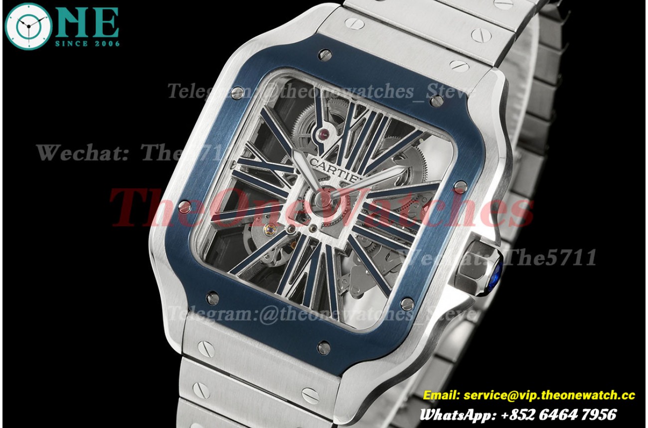 Santos De Cartier 40mm SS/SS Blue Skeleton Dial RICHF 9611MC Super Clone