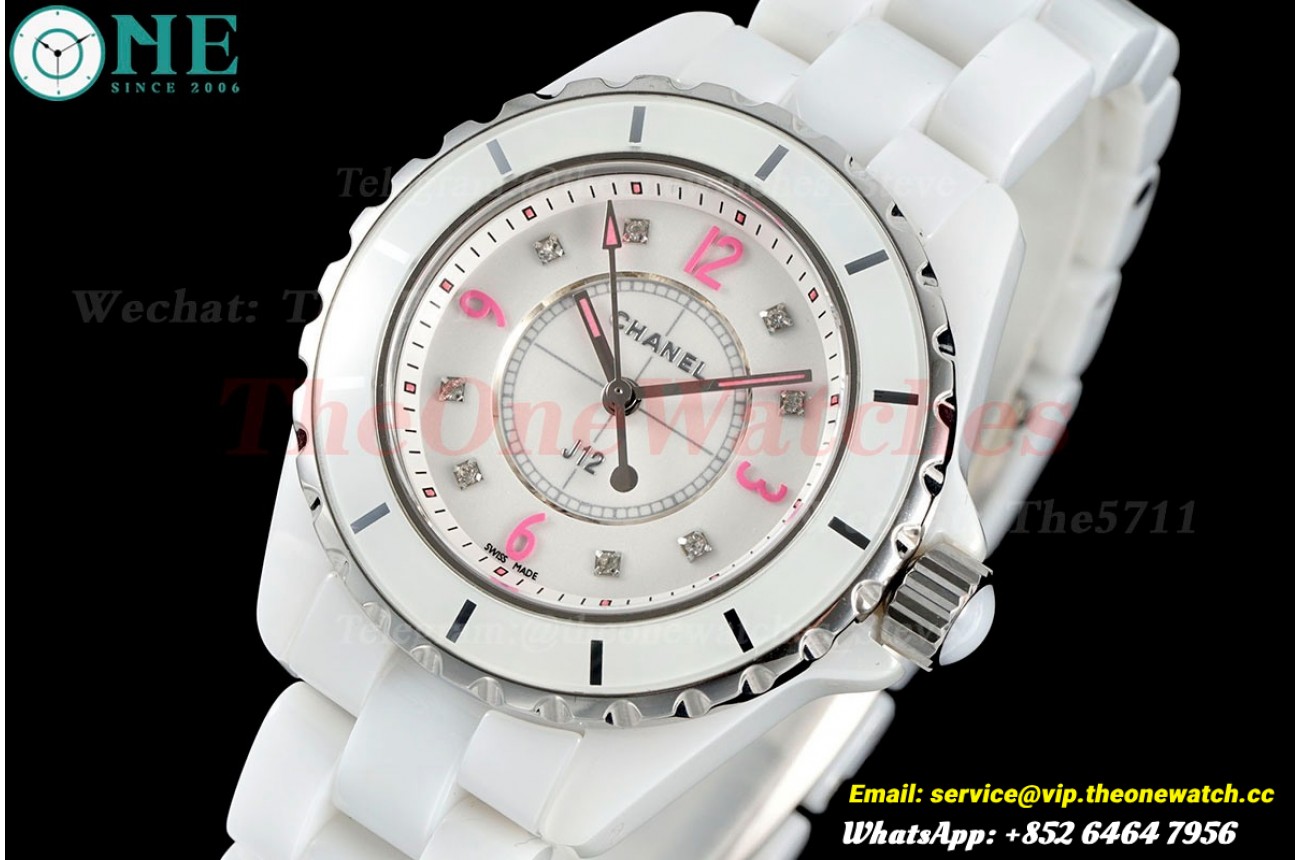 J12 33mm White Ceramic/Cer Pink SS Case Back HTF Quartz