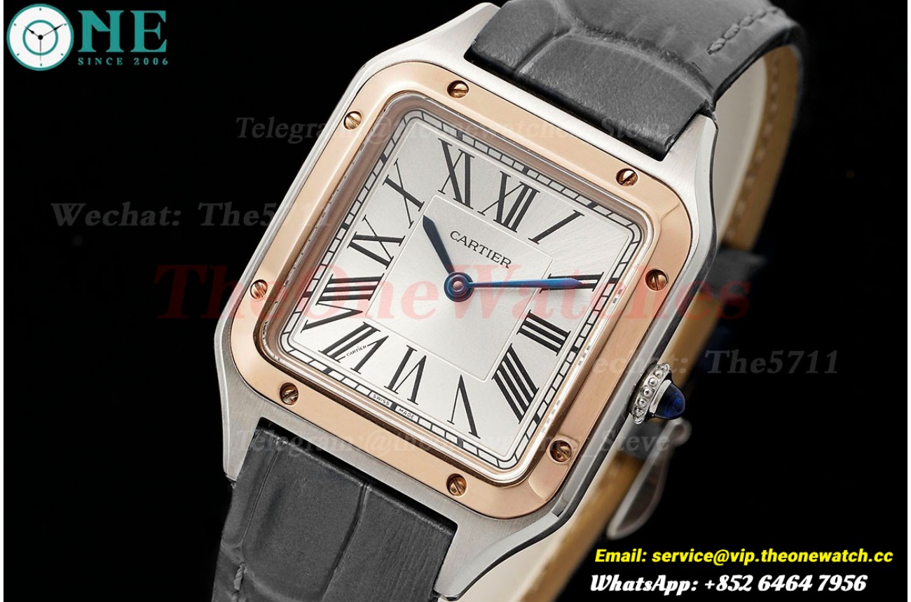 Santos Dumont Grey RG/LE Silver Dial AF Quartz