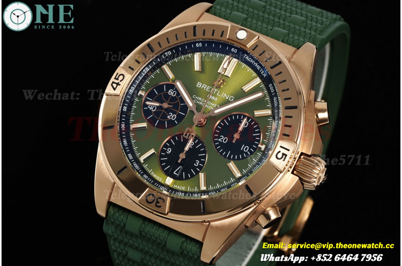 Chronomat B01 42MM RG/RU Green/Stk Dial BLF A7750