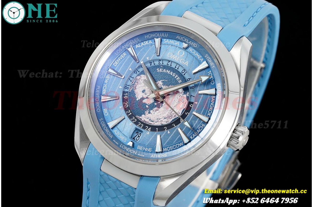 Aqua Terra 150M 43mm Worldtimer SS/RU Blue Dial VSF A8938