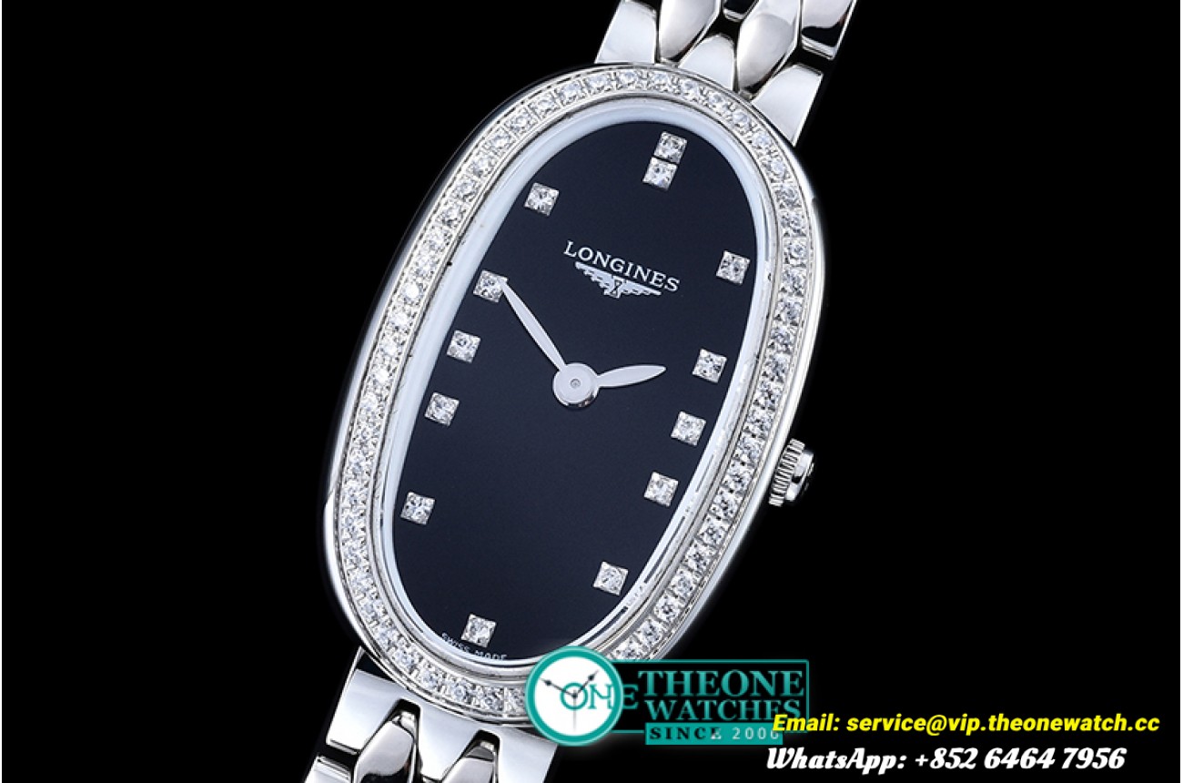 Longines - Elegance Ladies Diams SS/SS Black TWF Swiss Qtz