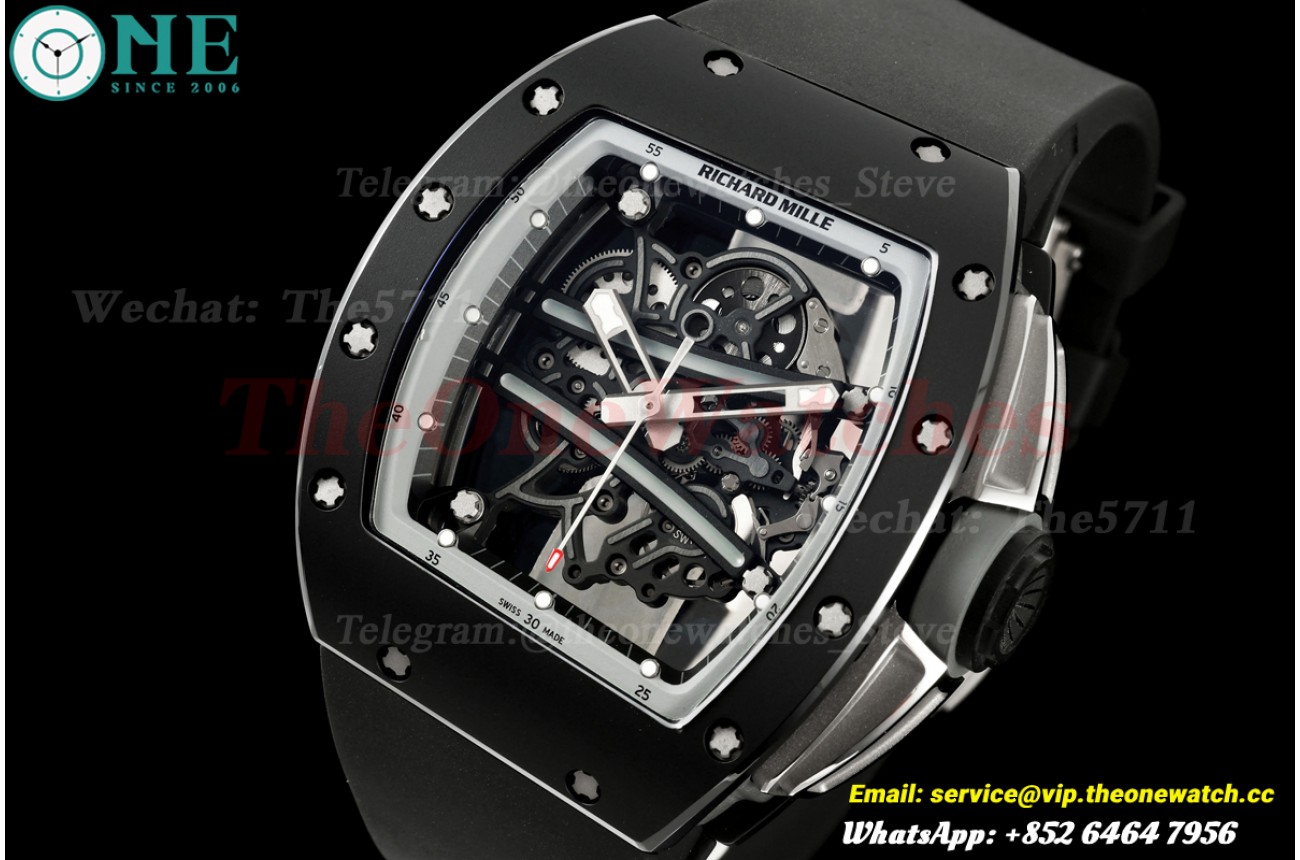 RM61-01 43MM Black Ceramic/RU Skeleton on Grey Inner Bezel A9F RMUL2 Free Sprung