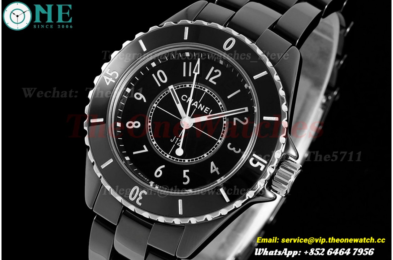 J12 33mm Black Ceramic/Cer Black/Wht HTF Quartz