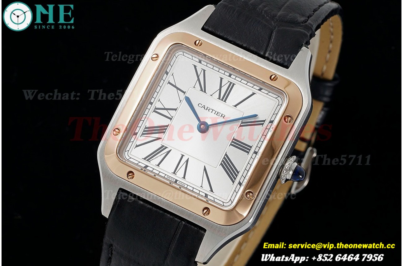 Santos Dumont Black RG/LE Silver Dial AF Quartz
