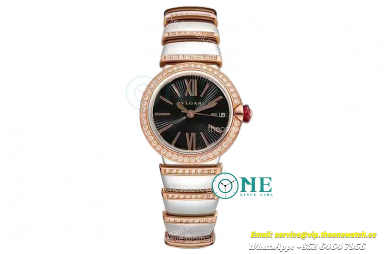 Bvlgari - Lvcea series 33mm RG/SS Black/Rom Diam BVF 9015