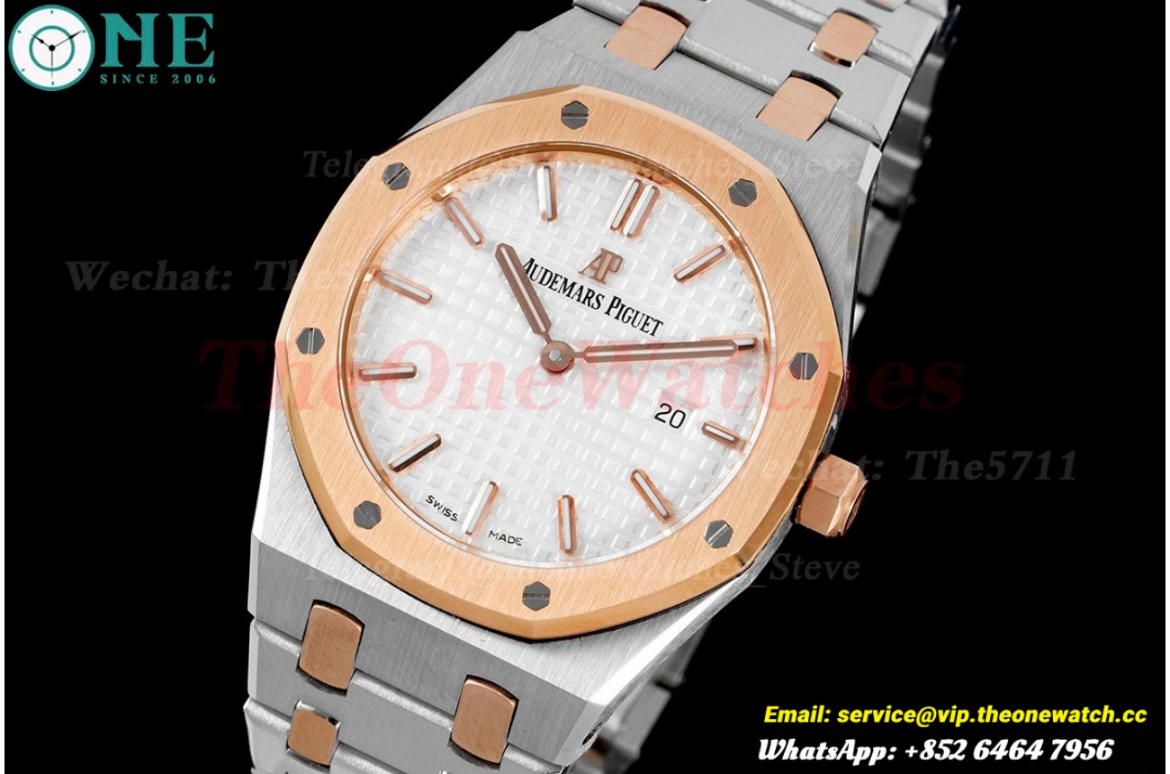Royal Oak Ladies 33mm RG/SS White Dial JJF Swiss Qtz