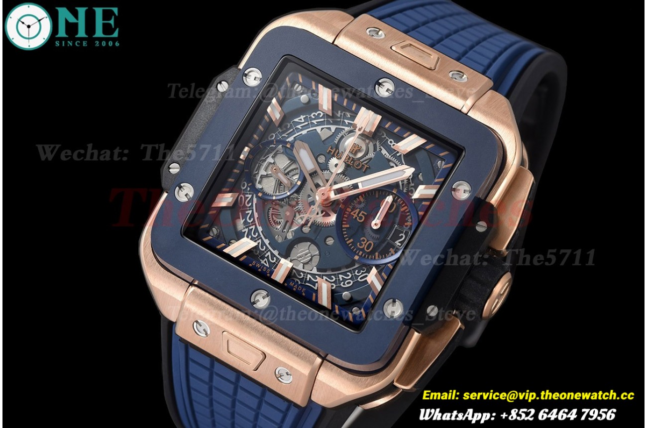 Square Bang Unico 42mm Cer RG/RU Blue Skeleton Dial BBF HUB1280A