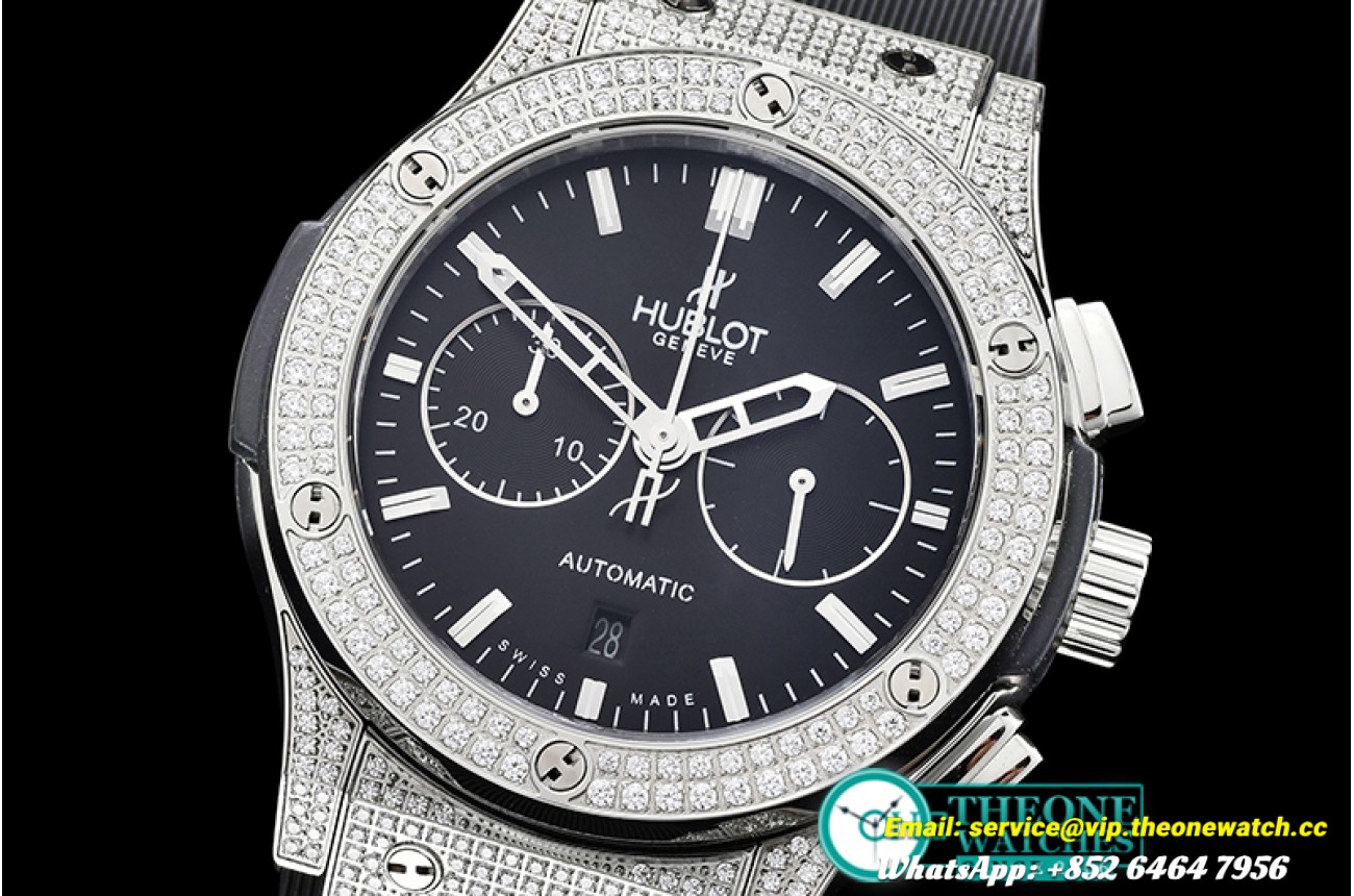 Hublot - Fusion Bang 45mm Chrono Diams SS/RU Blk A7750 Secs @3