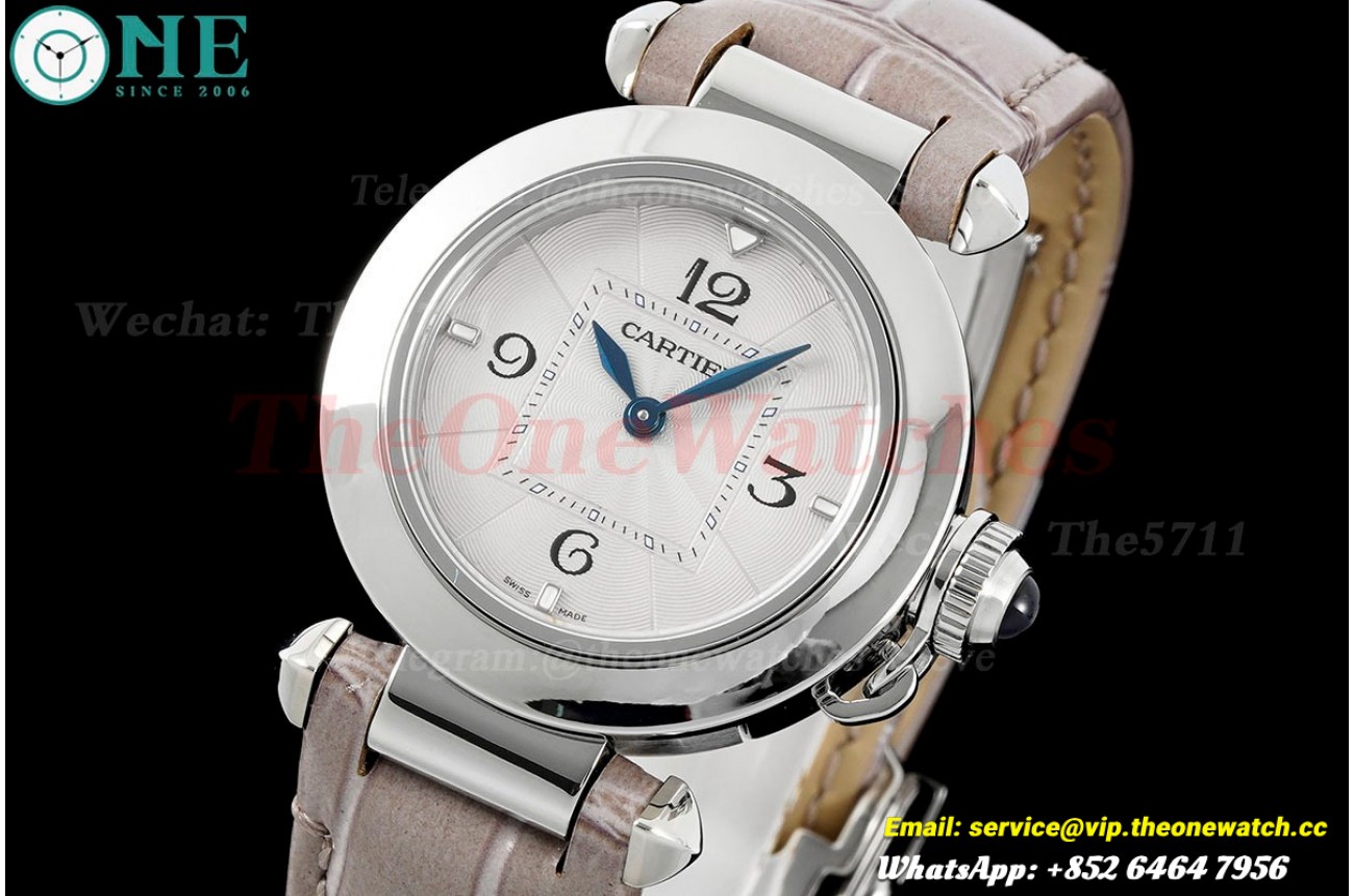 Pasha De Cartier Ladies 30mm Grey SS/LE White Dial AF Quartz