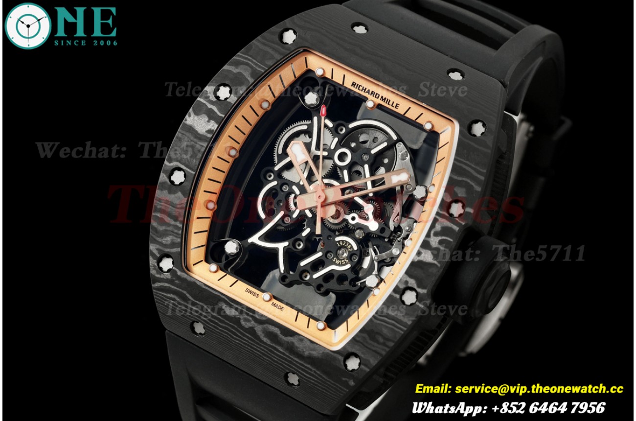 RM055 43mm Black NTPT/RU Skeleton Dialon Black Rubber Strap Mille Studio RMUL2 Super Clone