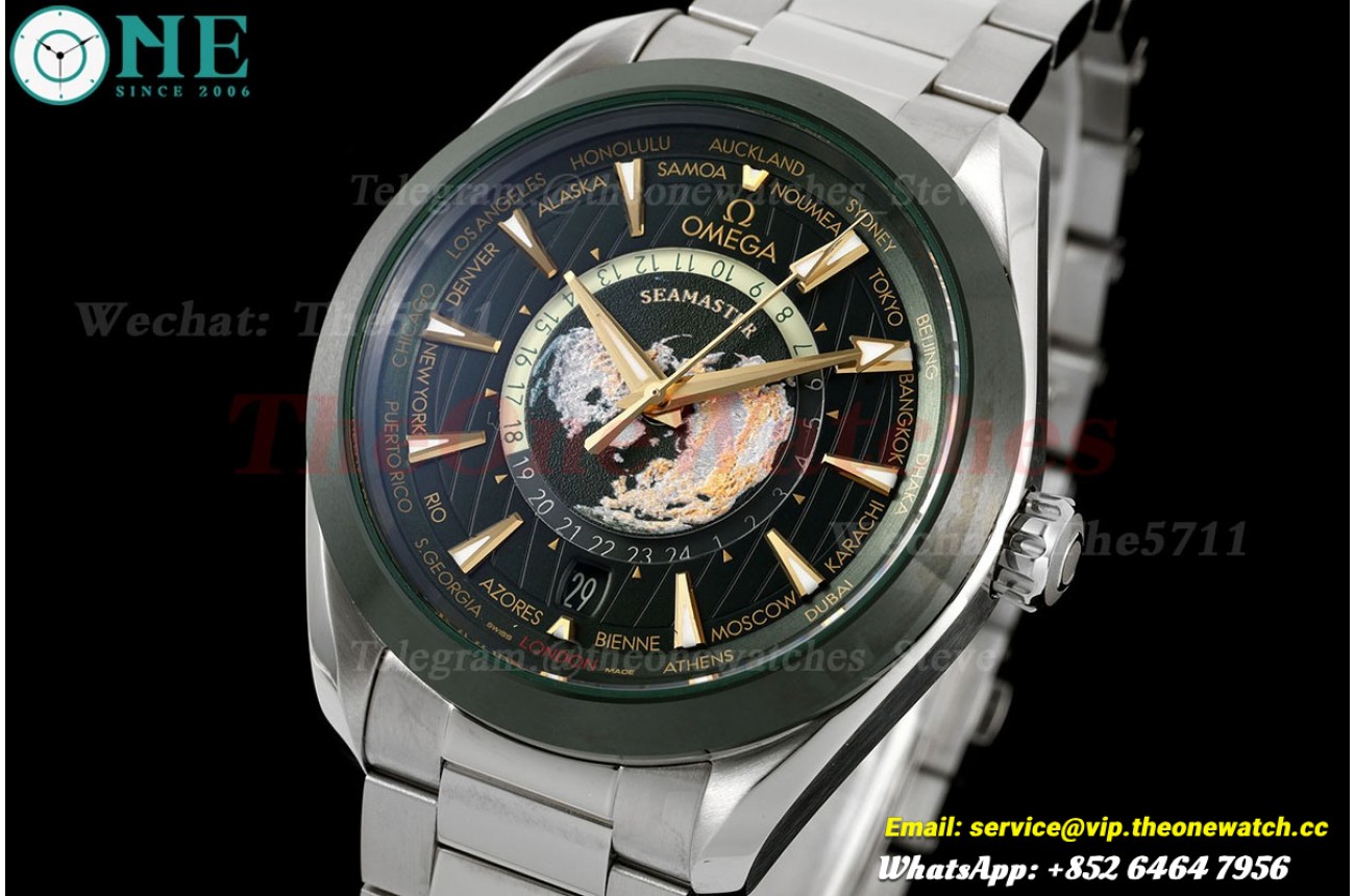 Aqua Terra 150M 43mm Worldtimer SS/SS Green Dial VSF A8938