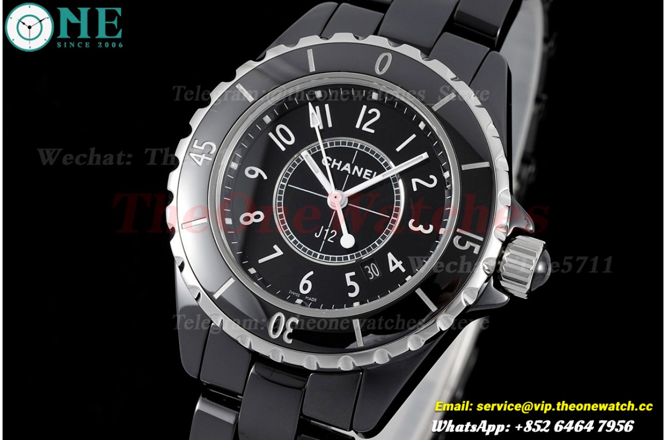J12 Ladies 33mm Ceramic/Cer Black/Num XF Swiss Quartz