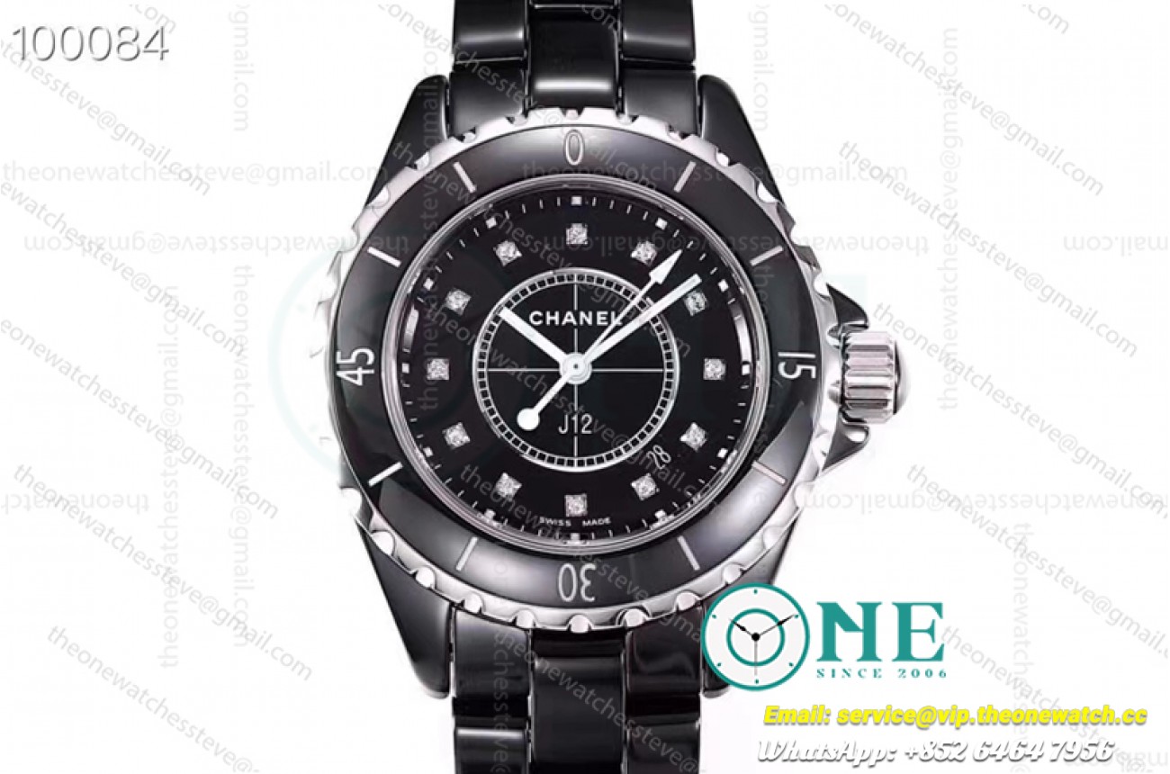Chanel - J12 Mens 38MM CER/CER Diam Black dial KORF Swiss Qtz
