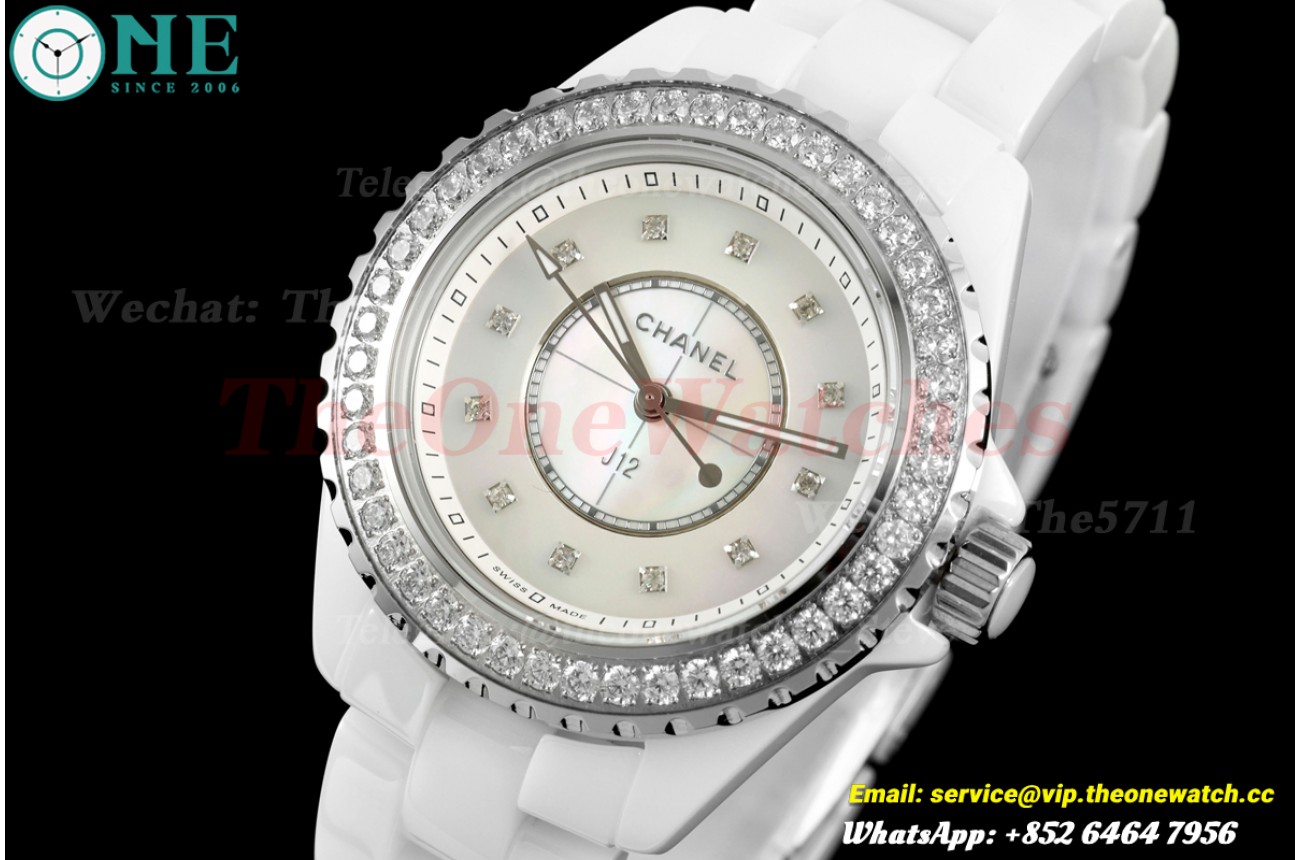 J12 33mm White Ceramic/Cer Mop/Dia HTF Quartz