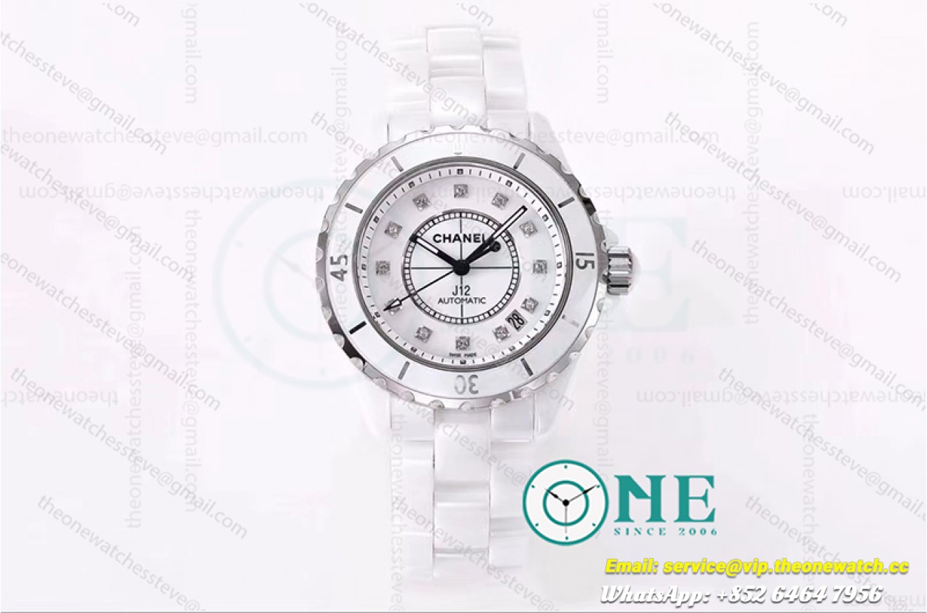 Chanel - J12 Mens 38MM CER/CER Diam Wht dial KORF Swiss Qtz