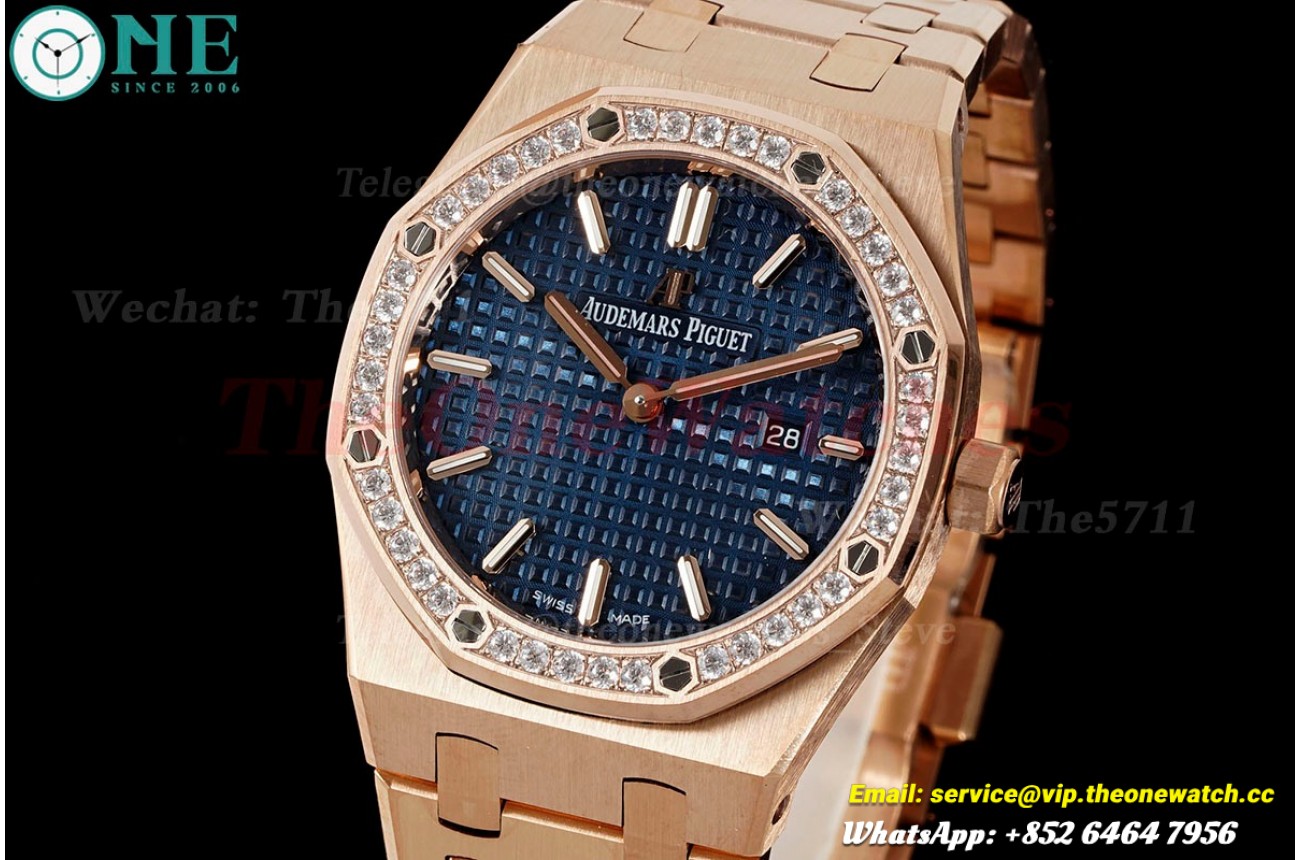 Royal Oak Ladies 67651 33mm Dia RG/RG Blue ZF Swiss Qtz