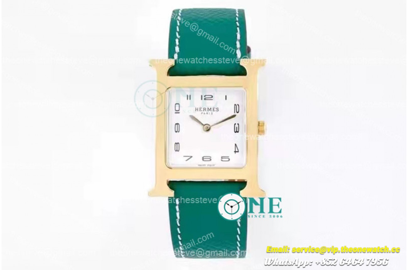 Hermes - Heure H RG/LE White/Num Emerald BVF Swiss Quartz