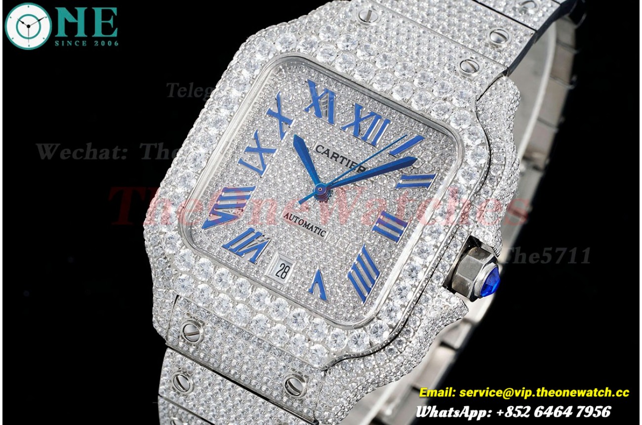 Santos 100 Mens XL 40mm SS/SS Dia/Rmn AMG MY9015