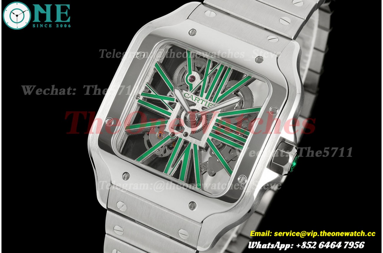 Santos De Cartier 40mm SS/SS Green Skeleton Dial RICHF 9611MC Super Clone