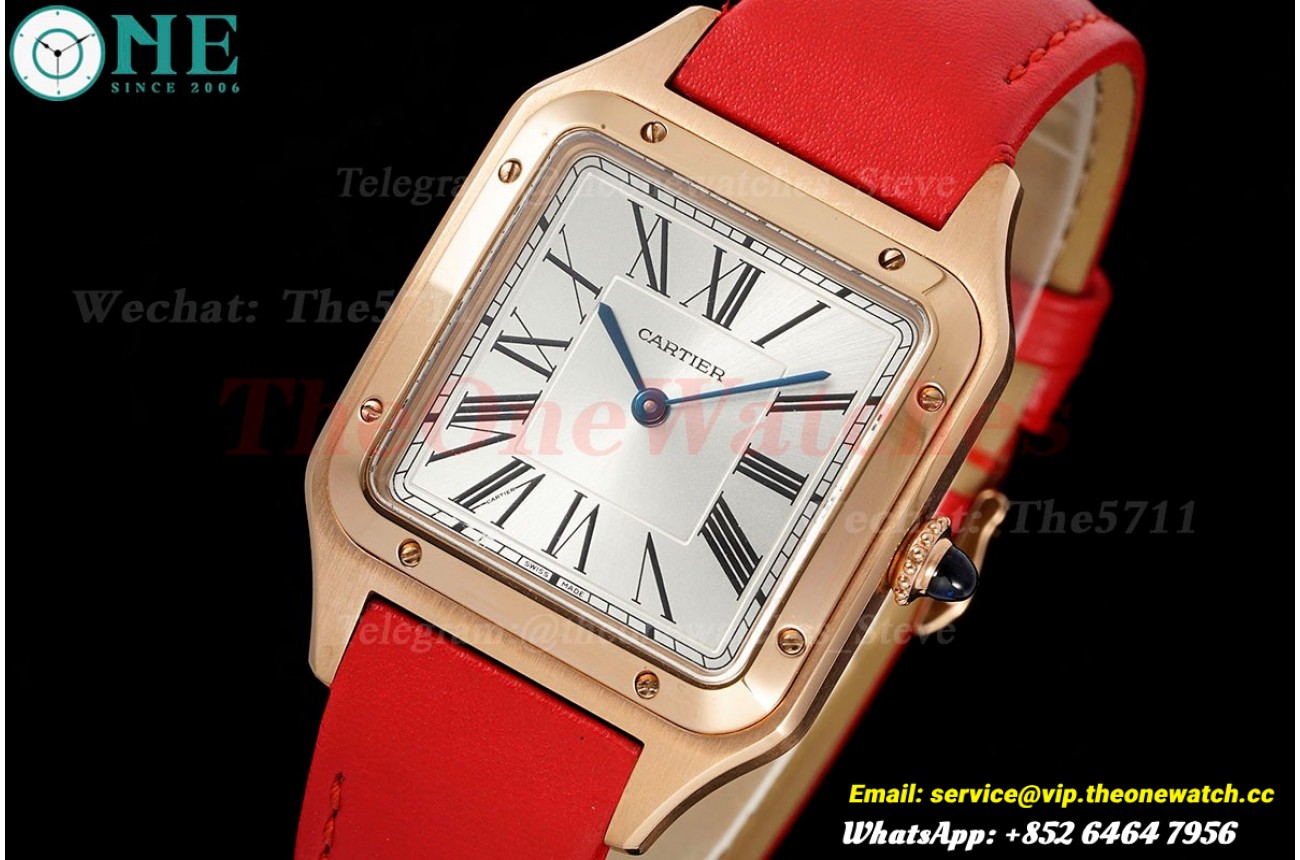 Santos Dumont O Red RG/LE Silver Dial AF Quartz