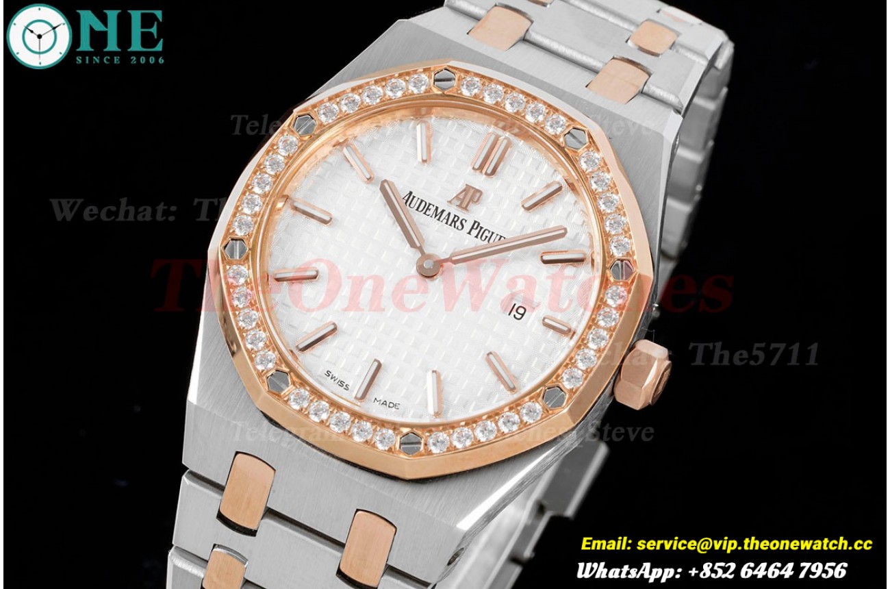 Royal Oak Ladies 33mm RG/SS Diamond/White JJF Swiss Qtz